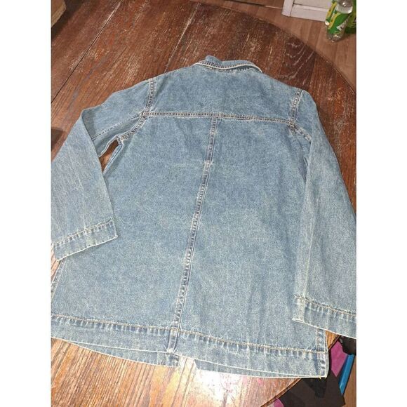 Small Size 4 Chicos Size 0 Long Sleeve Button Front Denim Blue Jean Jacket - Picture 5 of 6